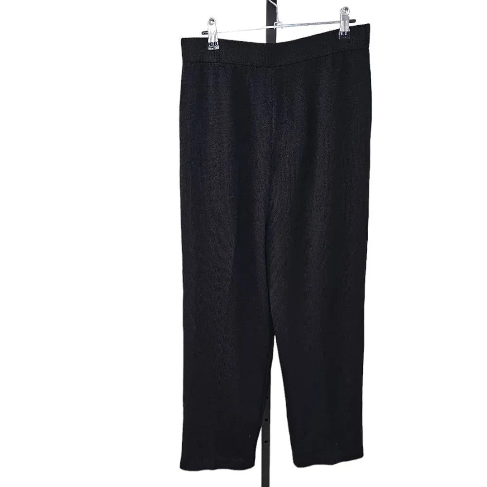 St. John Basics Santana Knit Pleated Straight High Rise Crop Pants Black Size 12